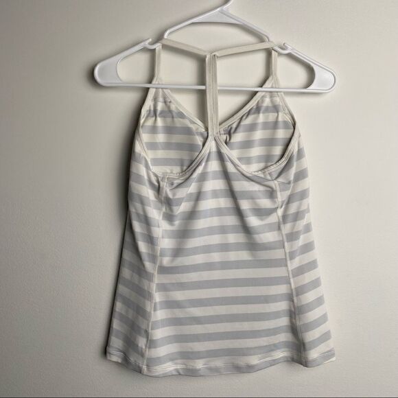 Nike Racerback T back Tank Top with Built in Bra size Medium White Grey Stripe - Picture 2 of 3